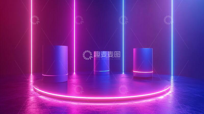 高清大图下载【趣麦麦图】霓虹灯展台舞台平台背景