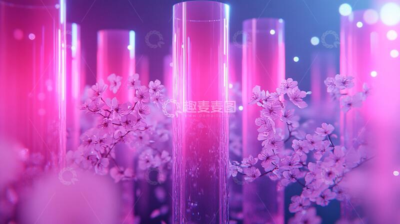 高清大图下载【趣麦麦图】科技感花梦幻粉色樱花