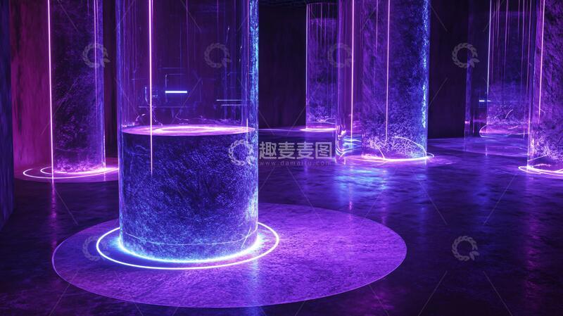 高清大图下载【趣麦麦图】地面发光柱数字光影地面