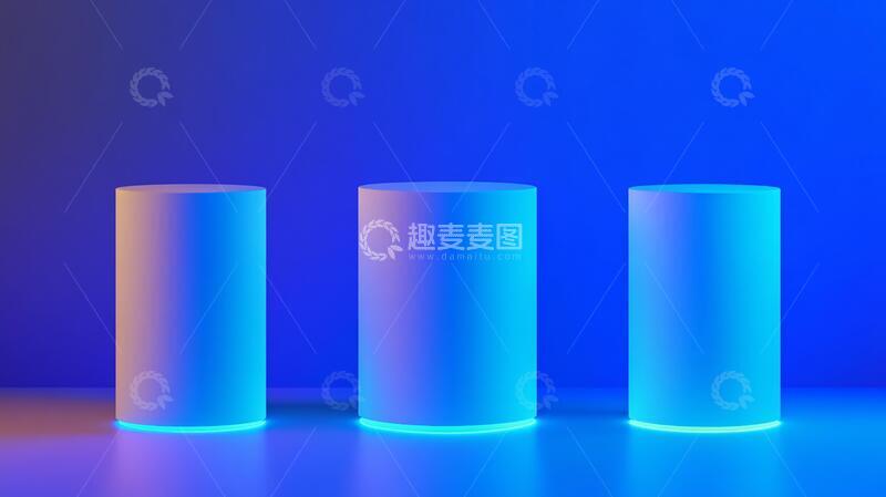 高清大图下载【趣麦麦图】霓虹灯展台蓝色讲台光柱
