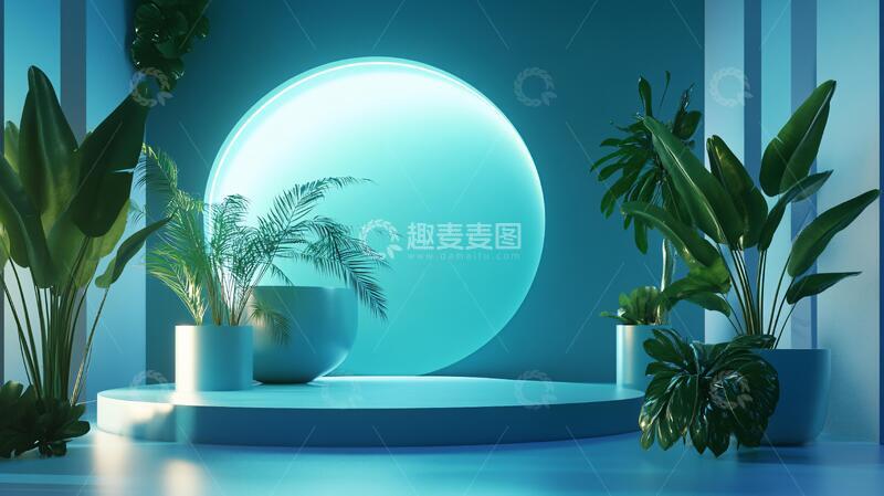 高清大图下载【趣麦麦图】创意展台场景蓝色产品