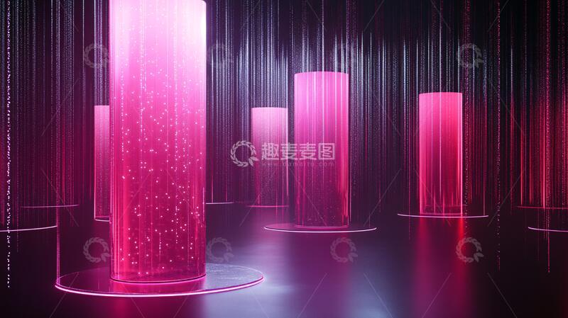 高清大图下载【趣麦麦图】霓虹灯展台粉色舞台背景