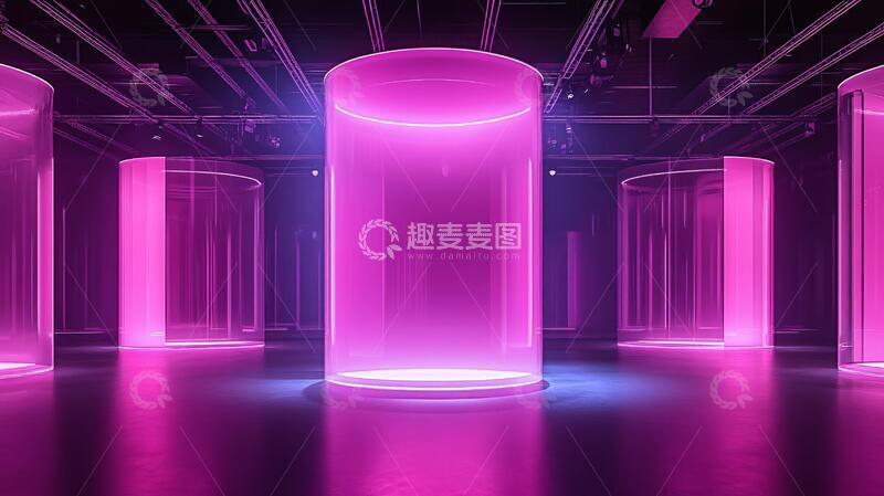 高清大图下载【趣麦麦图】霓虹灯展台粉色舞台场景