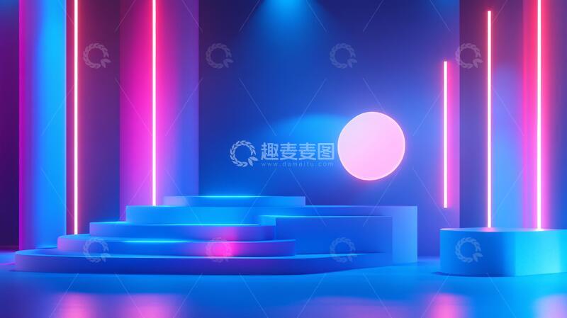 高清大图下载【趣麦麦图】霓虹灯展台舞台平台粉色