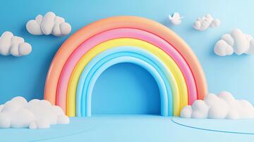 立体彩虹插画立体云朵