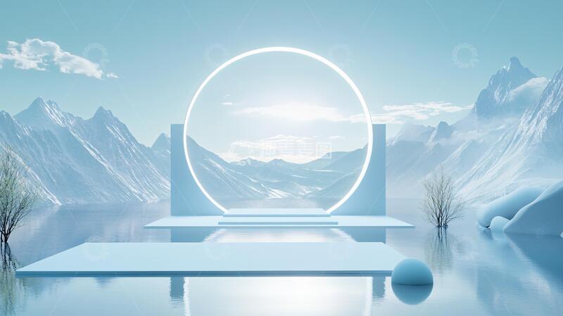 高清大图下载【趣麦麦图】几何山水场景平台海报