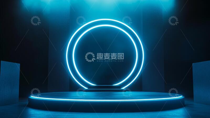 高清大图下载【趣麦麦图】霓虹灯展台圆形舞台场景