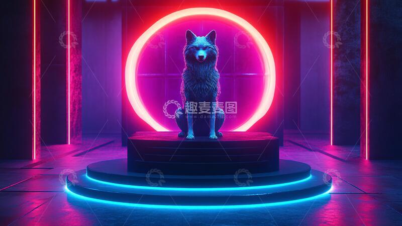 高清大图下载【趣麦麦图】-霓虹灯展台平台风格粉色