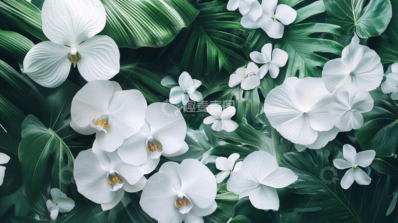 高清大图下载【趣麦麦图】绿叶白花壁纸3