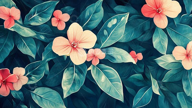 高清大图下载【趣麦麦图】植物背景扁平插画4