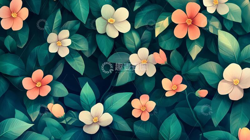 高清大图下载【趣麦麦图】植物背景扁平插画1