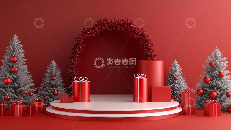 高清大图下载【趣麦麦图】红色立体场景舞台展台6