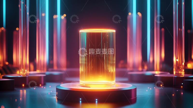 高清大图下载【趣麦麦图】霓虹灯展台金色平台科技