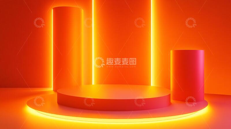 高清大图下载【趣麦麦图】霓虹灯展台橙色舞台产品
