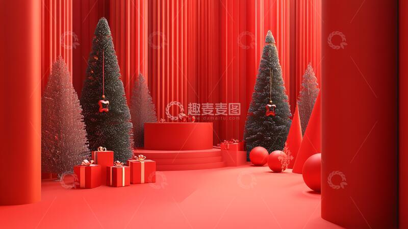 高清大图下载【趣麦麦图】红色立体场景6