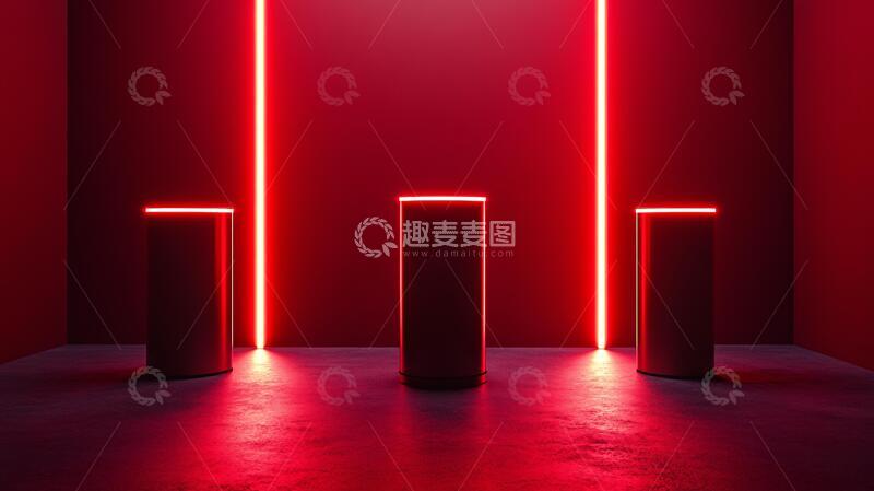 高清大图下载【趣麦麦图】霓虹灯展台红色场景背景