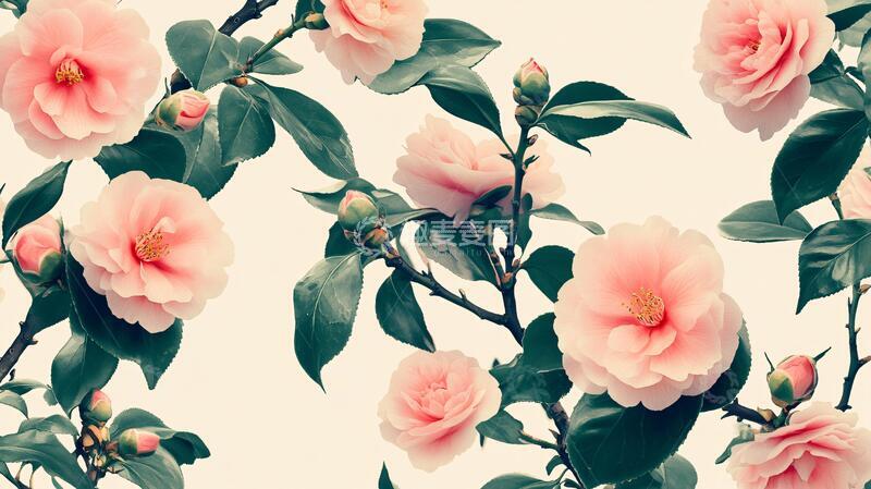 高清大图下载【趣麦麦图】山茶花壁纸茶花手绘壁纸