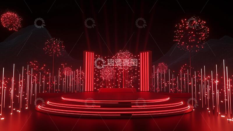 高清大图下载【趣麦麦图】红金舞台效果图