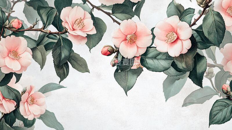 高清大图下载【趣麦麦图】山茶插画插画山茶茶花