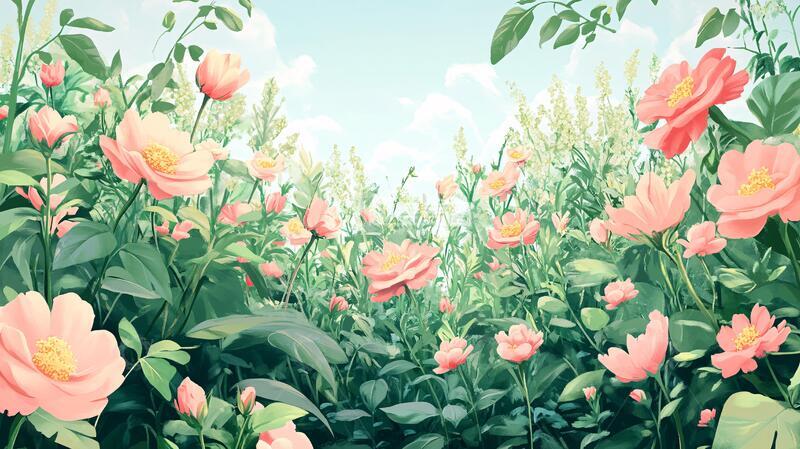 高清大图下载【趣麦麦图】花丛插画插画花丛场景