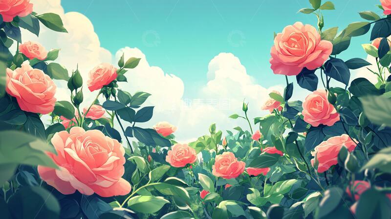 高清大图下载【趣麦麦图】月季插画插画花丛大气