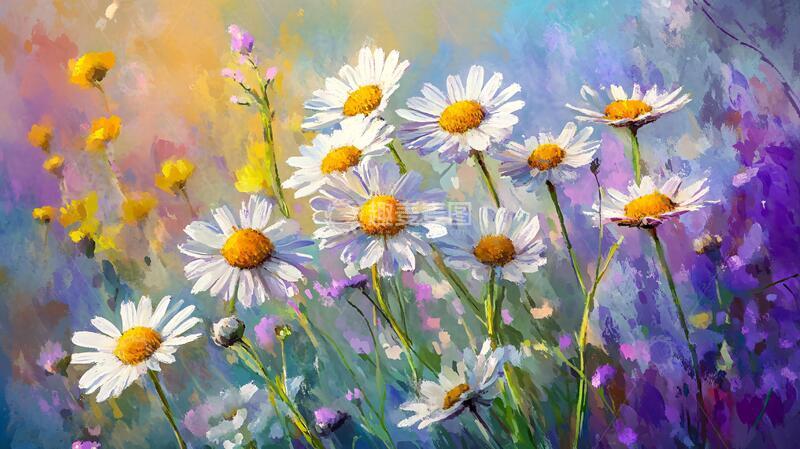 高清大图下载【趣麦麦图】小雏菊油画雏菊油画壁纸1