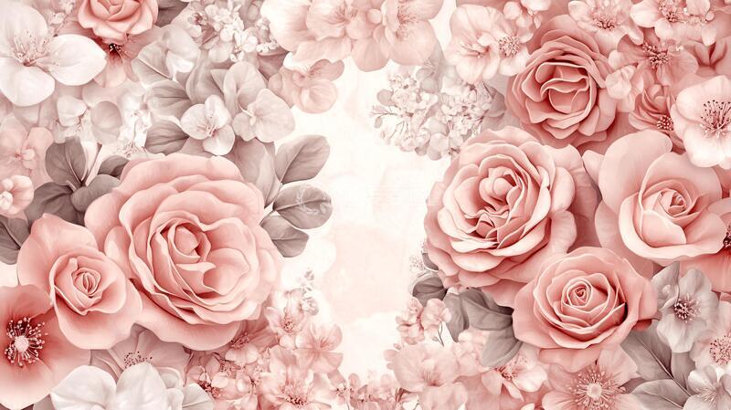 高清大图下载【趣麦麦图】立体玫瑰花藤背景14