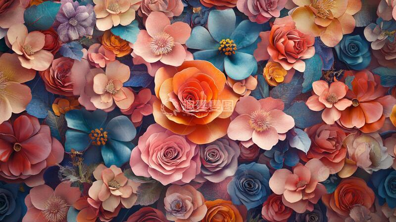 高清大图下载【趣麦麦图】浮雕缤纷花卉12
