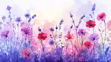 格桑花插画花草梦幻水彩