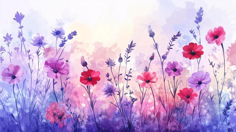 高清大图下载【趣麦麦图】格桑花插画花草梦幻水彩