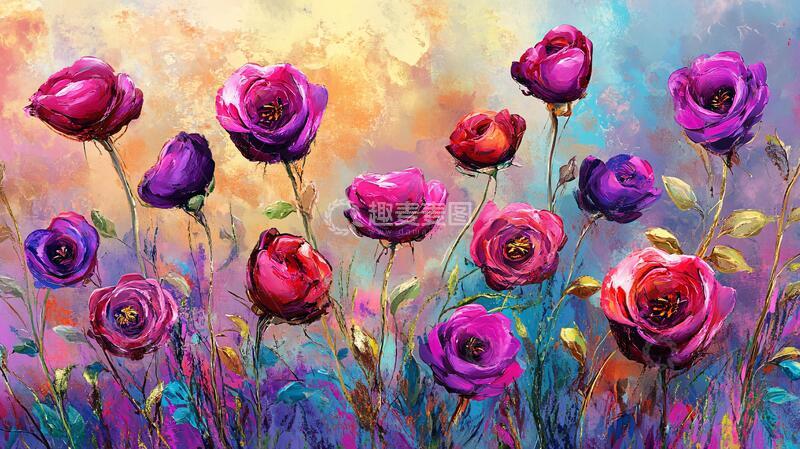 高清大图下载【趣麦麦图】现代玫瑰花油画2