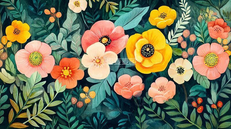 高清大图下载【趣麦麦图】植物背景扁平插画7