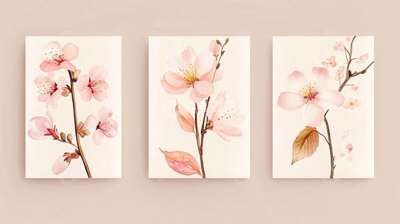 高清大图下载【趣麦麦图】桃花无框画桃花樱花手绘