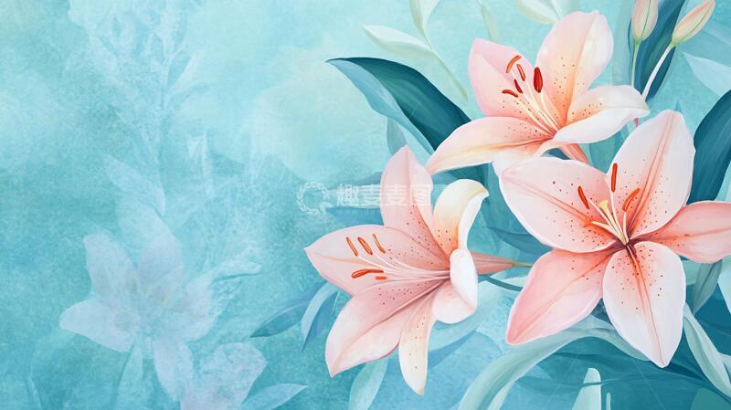 高清大图下载【趣麦麦图】百合花壁画手绘壁画插画