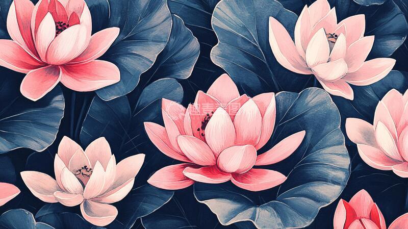 高清大图下载【趣麦麦图】荷花背景荷花背景手绘1