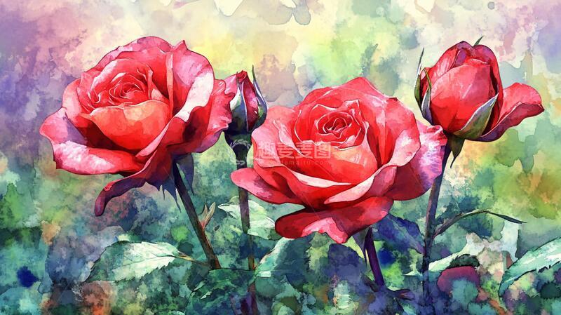 高清大图下载【趣麦麦图】现代玫瑰花油画1
