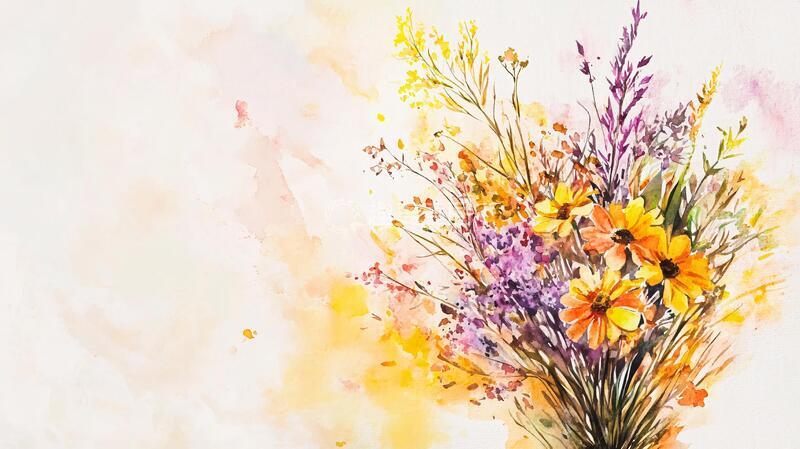 高清大图下载【趣麦麦图】水彩射干花花卉花束手绘