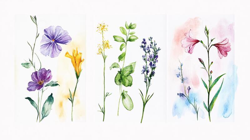 高清大图下载【趣麦麦图】四季花卉插画