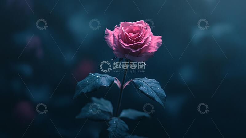 高清大图下载【趣麦麦图】唯美玫瑰红特写壁纸蓝色