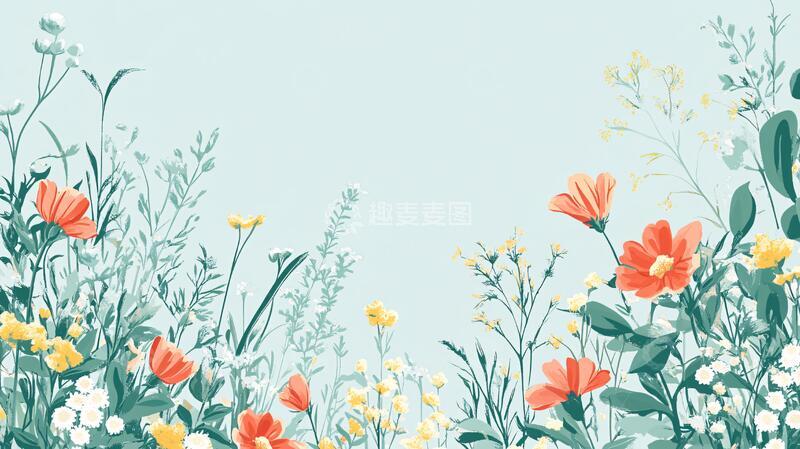 高清大图下载【趣麦麦图】植物背景扁平插画6