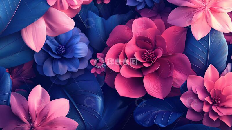 高清大图下载【趣麦麦图】渐变风花朵花朵花卉立体