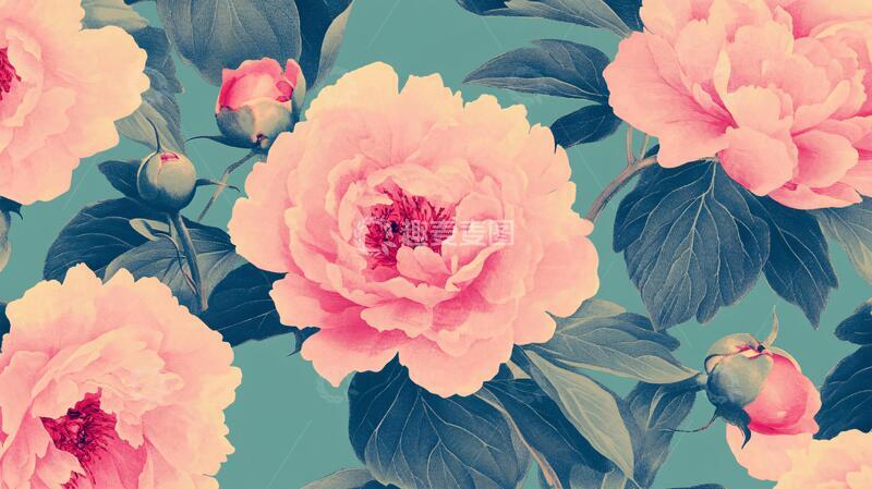 高清大图下载【趣麦麦图】牡丹花壁纸壁纸手绘底纹