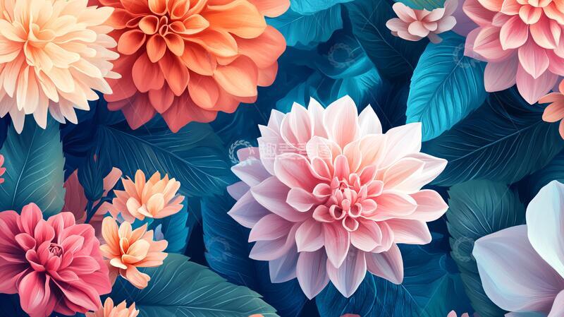 高清大图下载【趣麦麦图】浮雕缤纷花卉7