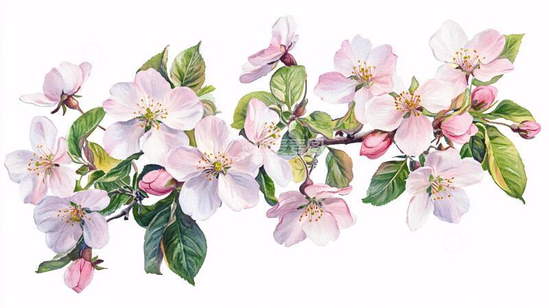 高清大图下载【趣麦麦图】手绘苹果花桃花杏花1