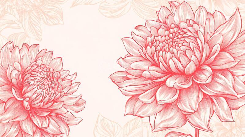 高清大图下载【趣麦麦图】手绘大丽花手绘菊花线描