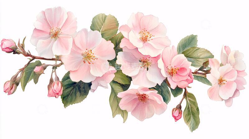 高清大图下载【趣麦麦图】手绘苹果花桃花杏花