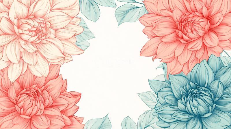 高清大图下载【趣麦麦图】手绘大丽花手绘插画绘图