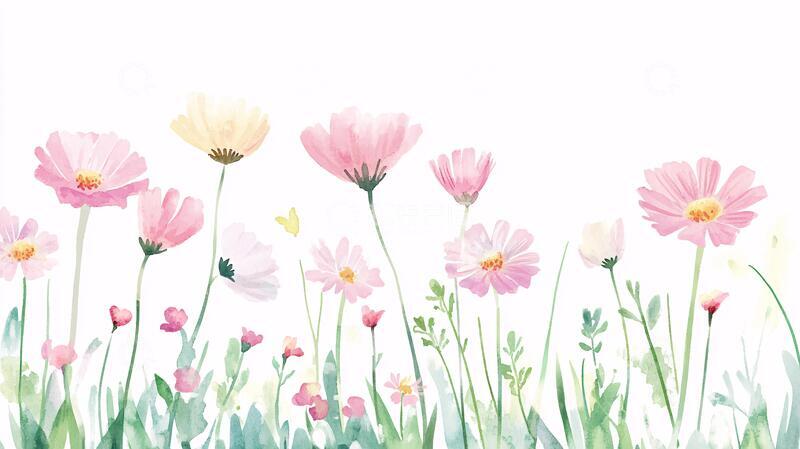 高清大图下载【趣麦麦图】格桑花插画手绘花草水彩