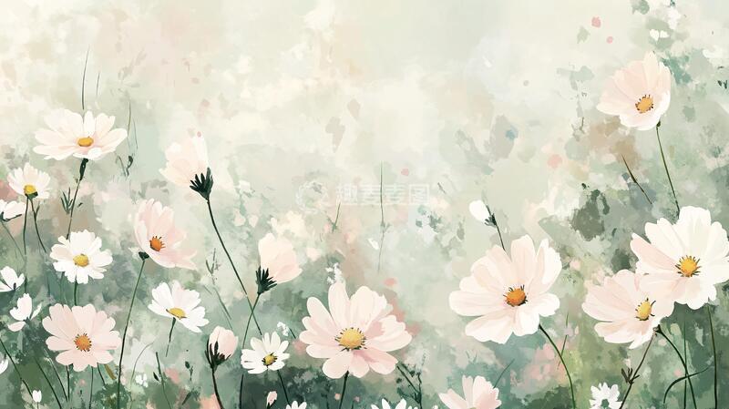 高清大图下载【趣麦麦图】格桑花插画背景水彩花草