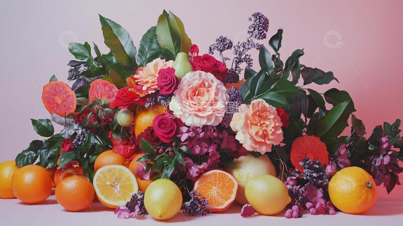 高清大图下载【趣麦麦图】红橙花艺手绘